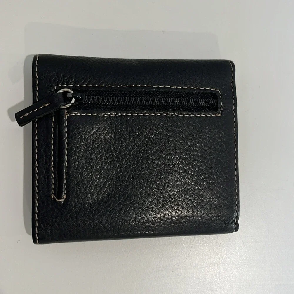 Mundi‎ Black Pebbled Leather Trifold Snap Closure Wallet Zipper Coin Pocket